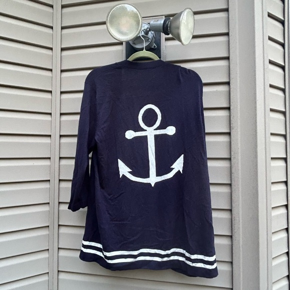 Talbots Anchor Sweater open cardigan size XL nwot nautical striped new - Picture 2 of 8